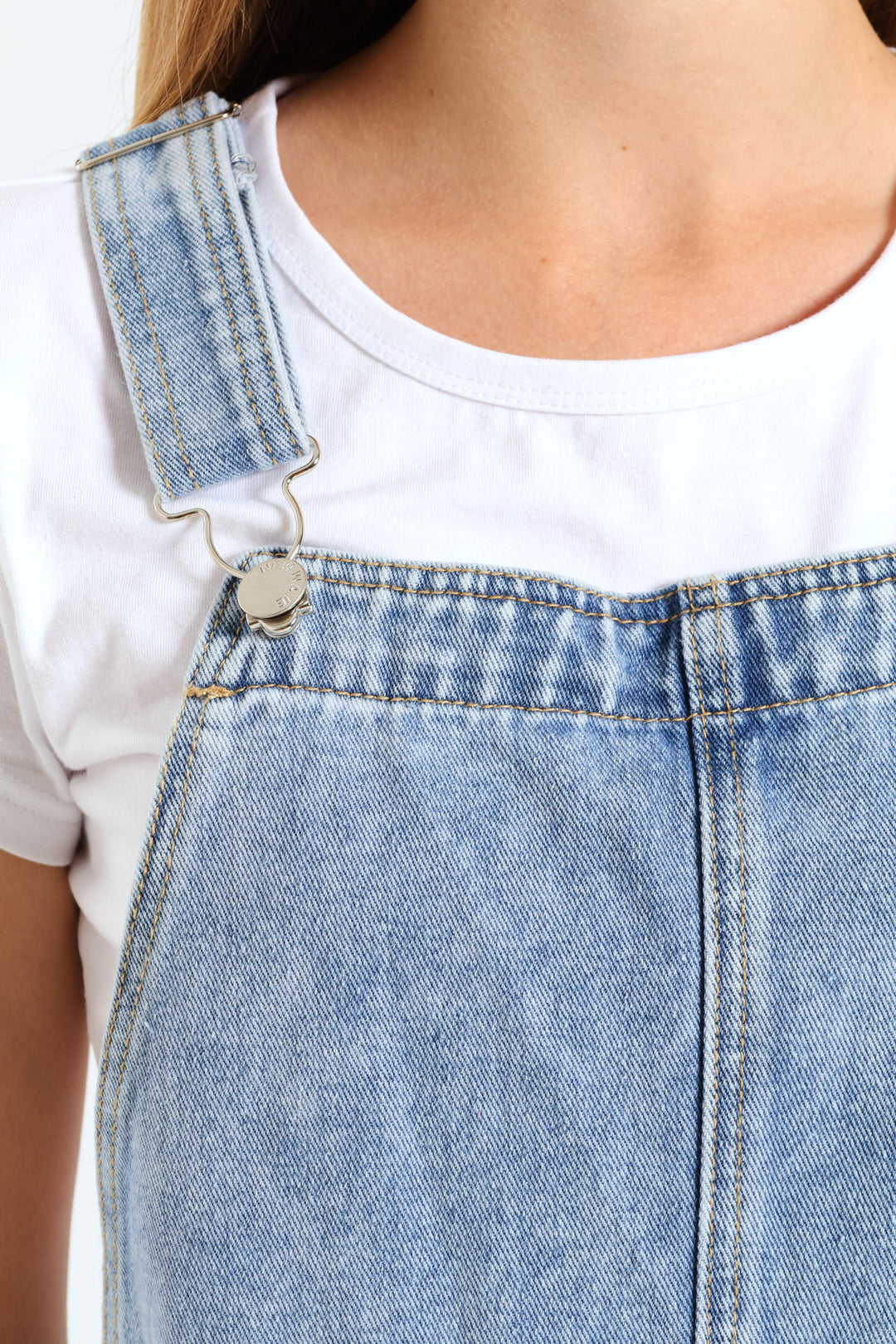 Girls Long Denim Dungaree - Light Blue