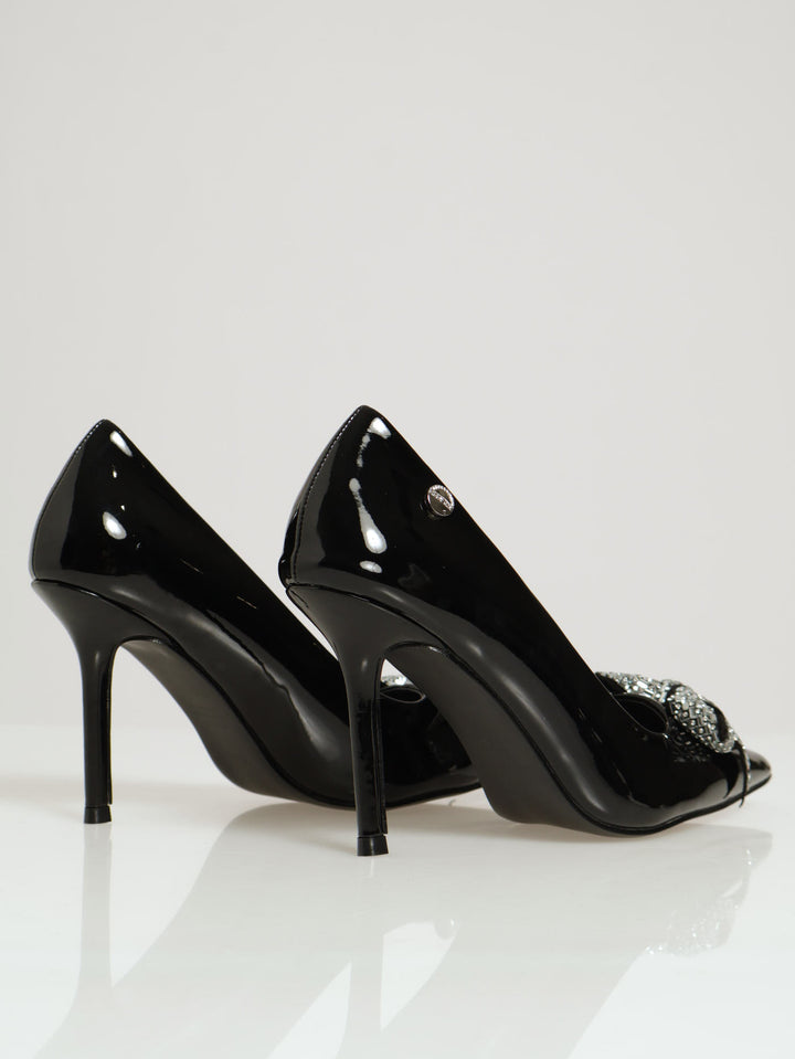 Millie Patent Bow Trim Stiletto Heel - Black