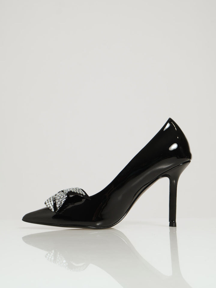 Millie Patent Bow Trim Stiletto Heel - Black