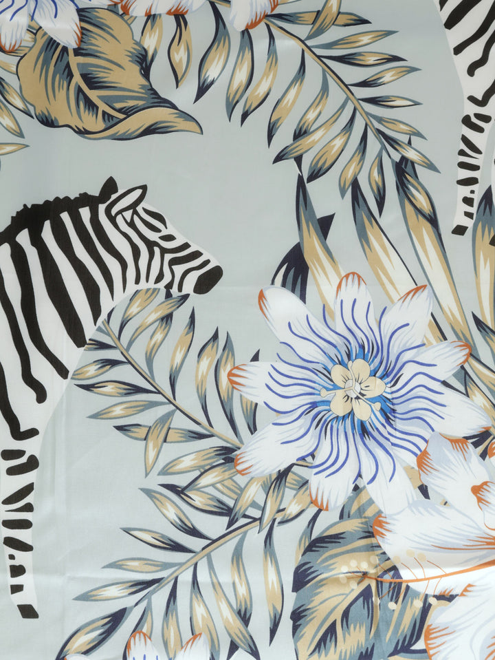 Zebra & Floral Satin Feel Scarf - Light Blue