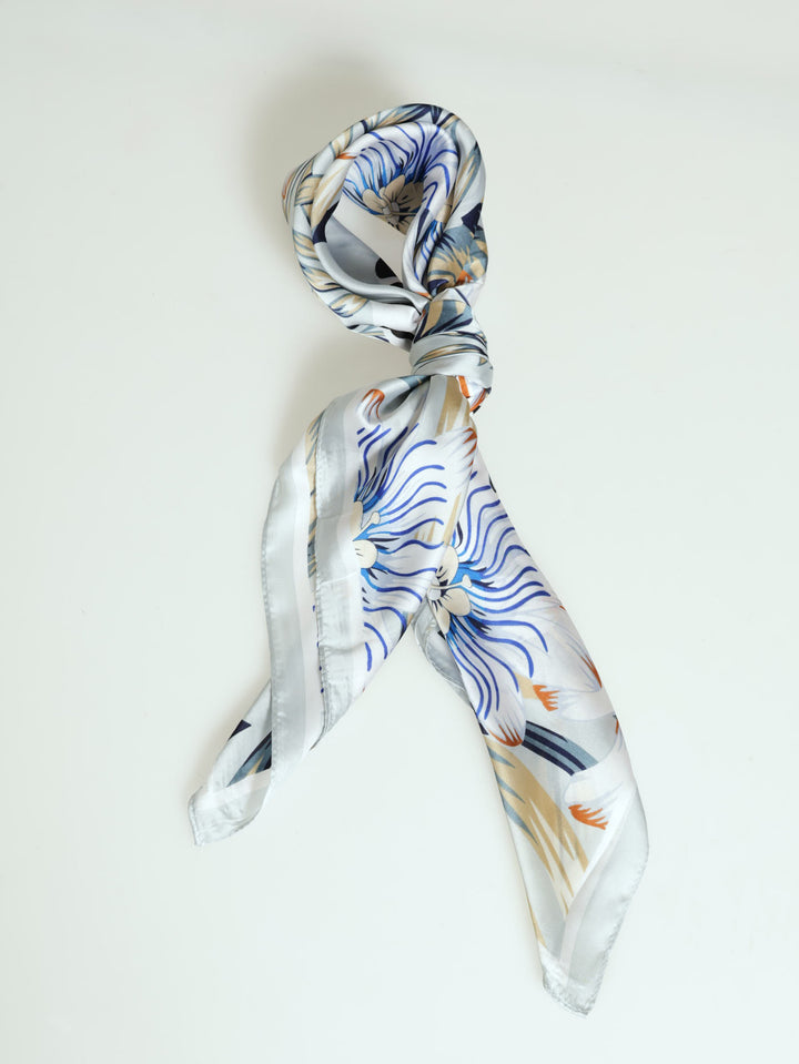 Zebra & Floral Satin Feel Scarf - Light Blue