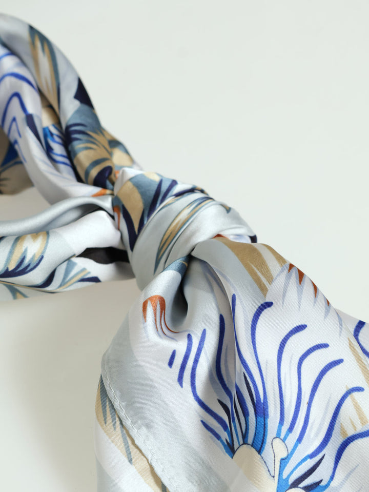 Zebra & Floral Satin Feel Scarf - Light Blue