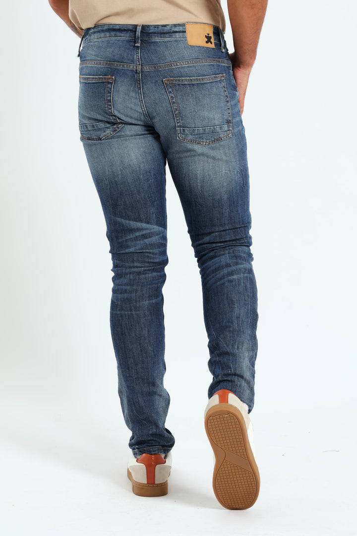 Mid Worn-In Blasted Skinny Jean - Denim