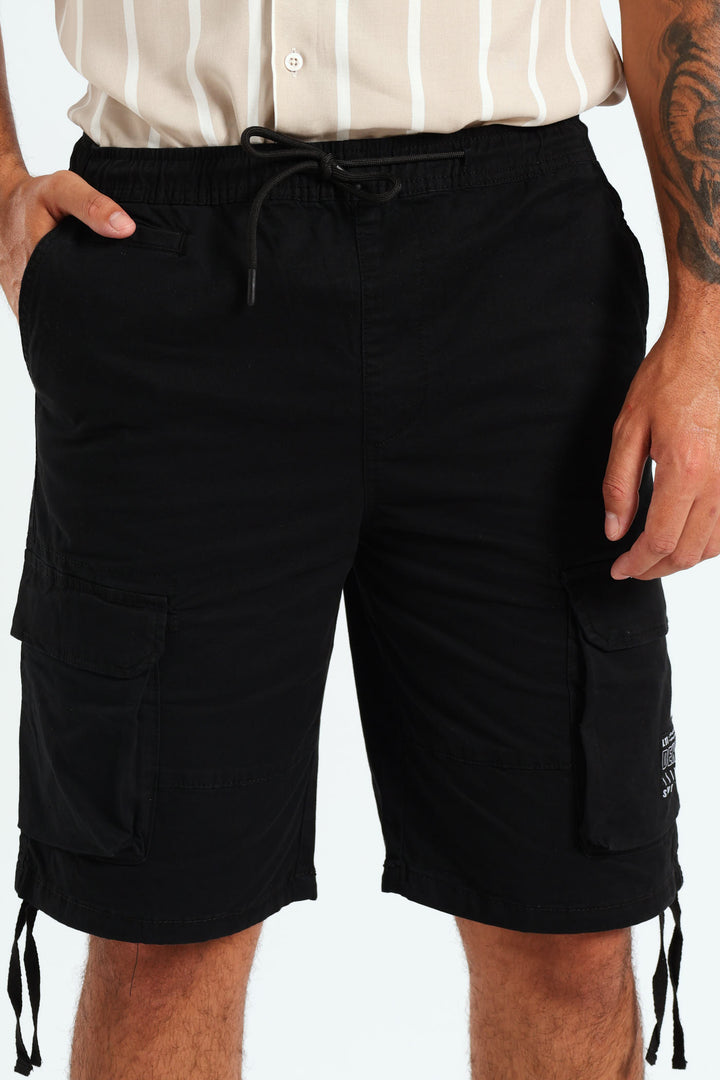 Twill Panel Cargo Short - Black