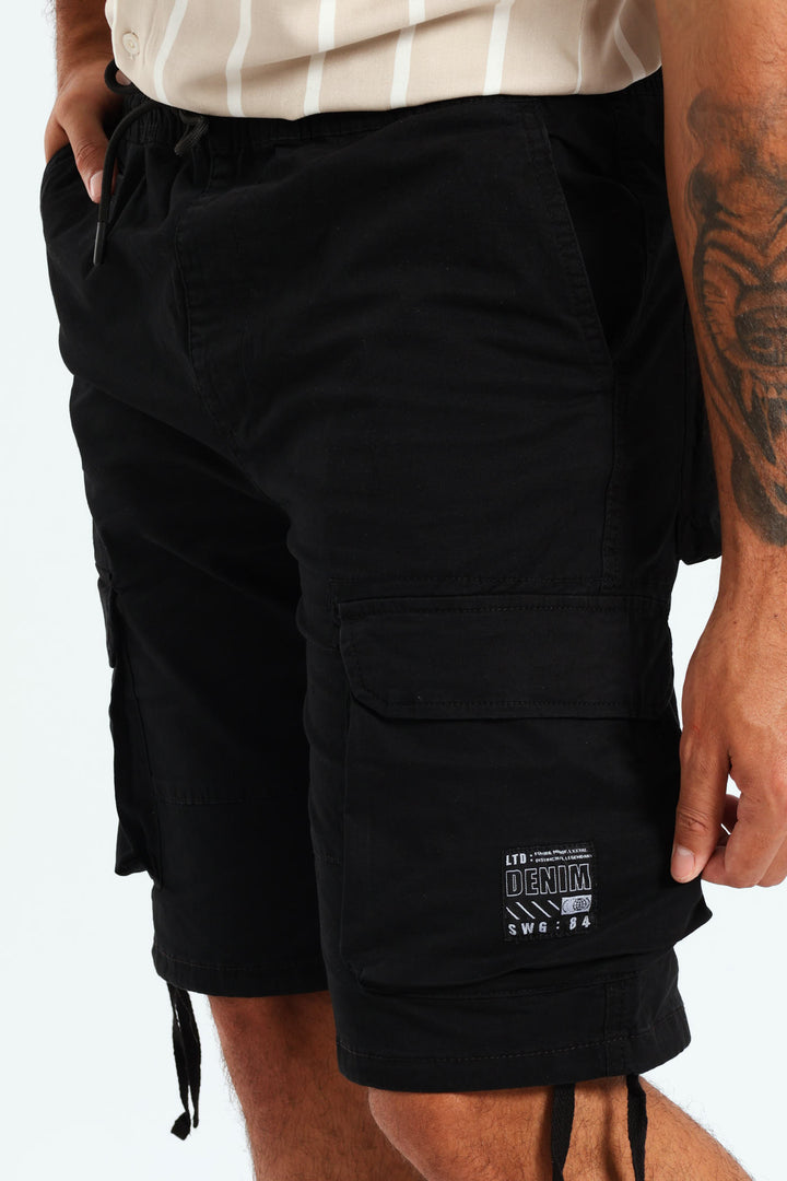 Twill Panel Cargo Short - Black