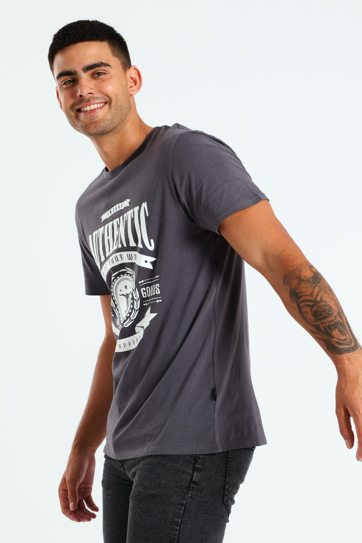 Basic Print Short Sleeve T-Shirt - Charcoal