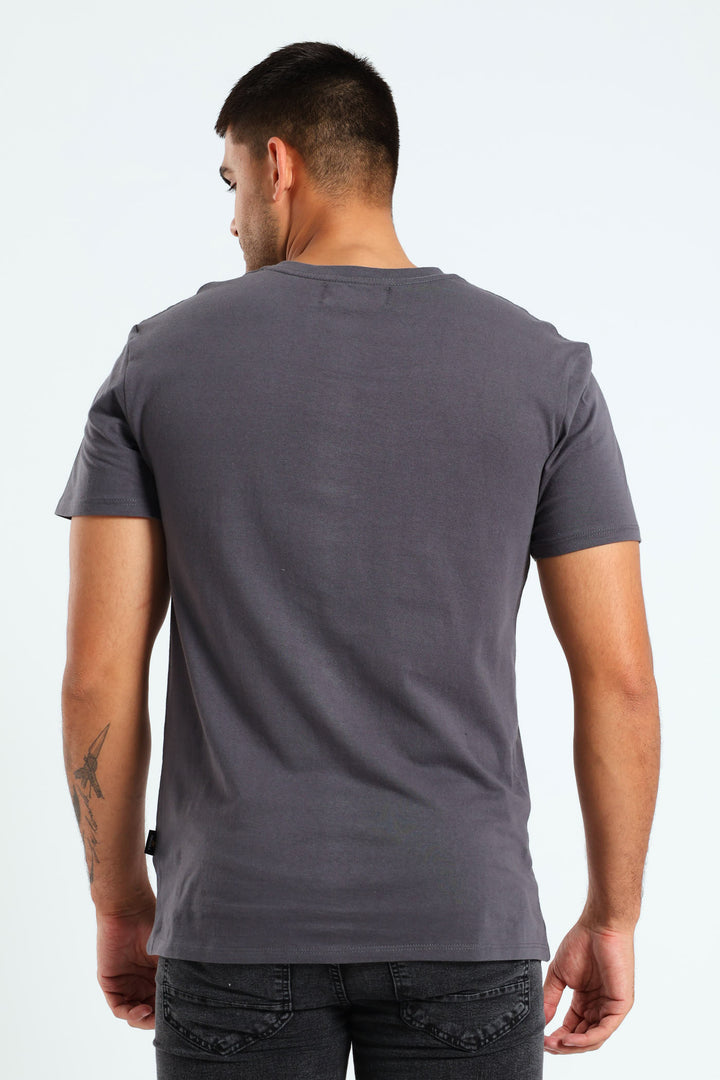 Basic Print Short Sleeve T-Shirt - Charcoal