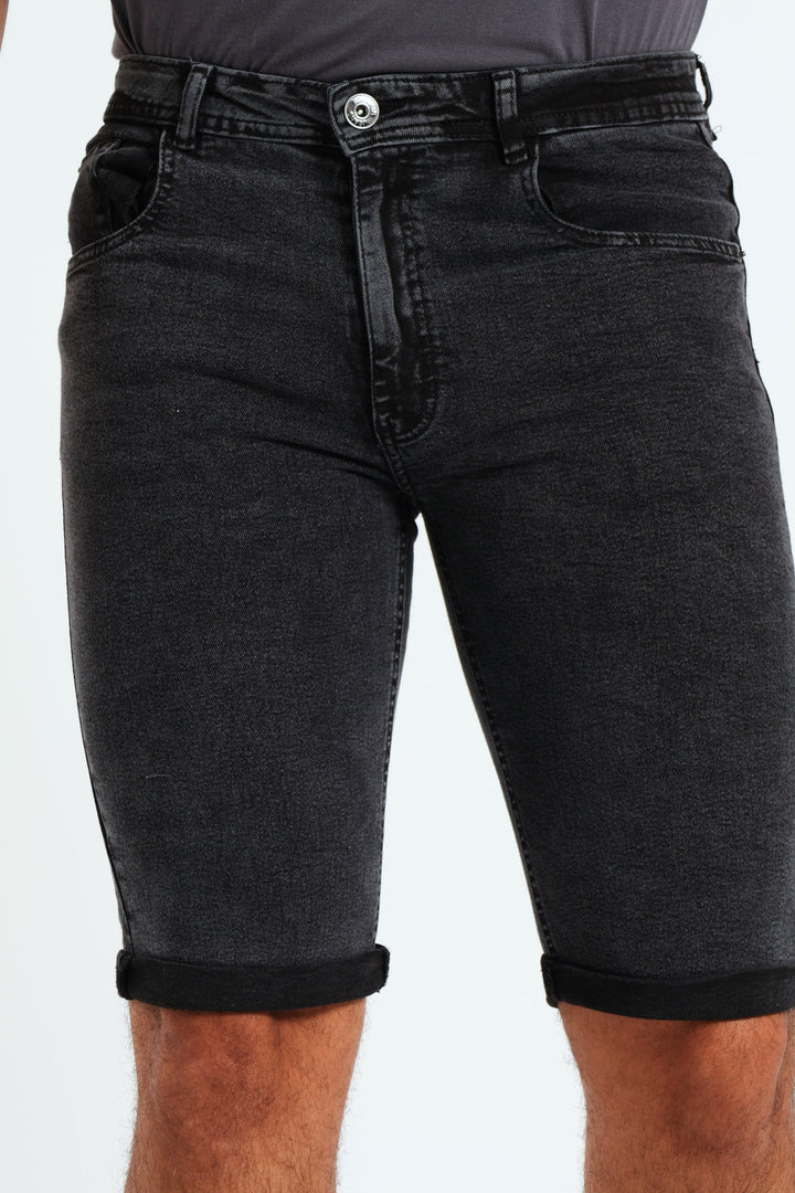 Turn Up Denim Short - Black Acid