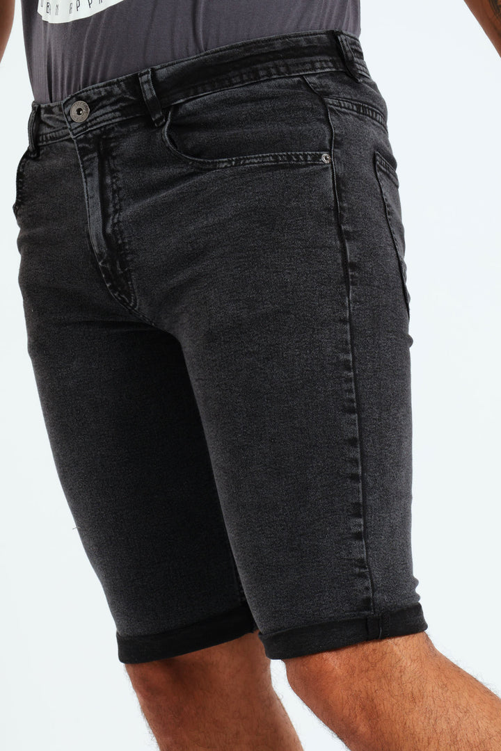 Turn Up Denim Short - Black Acid