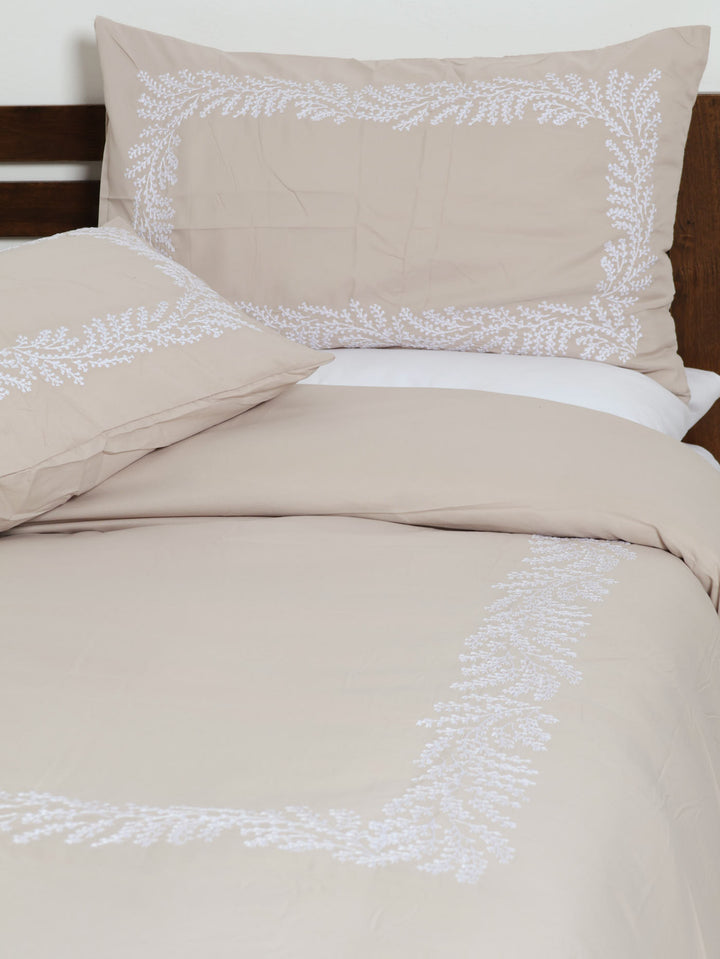 Leaf Border Duvet Set - Stone/White