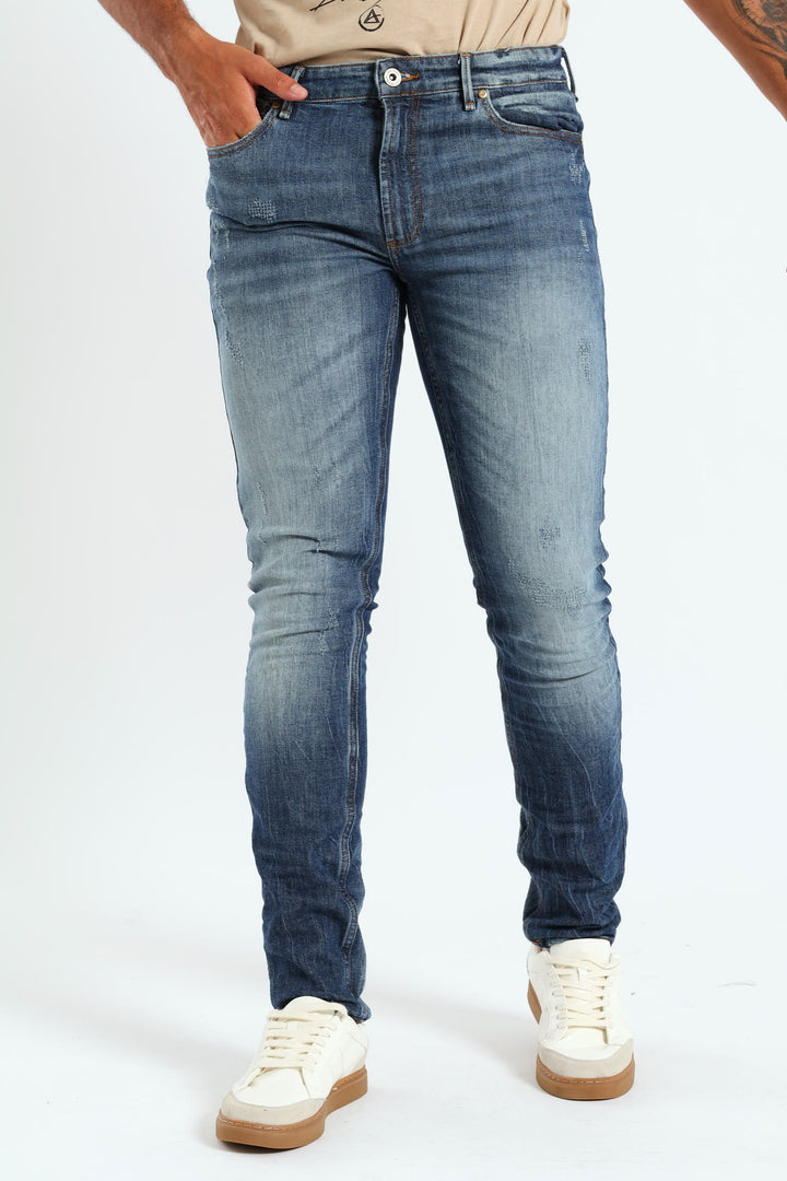 Mid Worn-In Blasted Skinny Jean - Denim