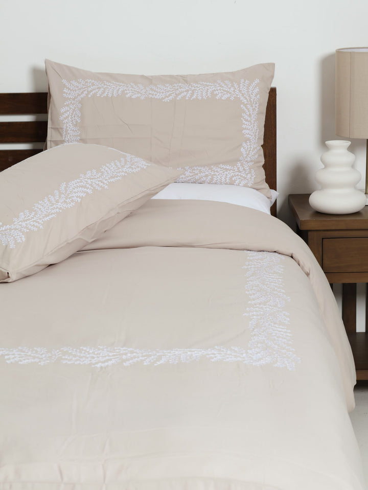 Leaf Border Duvet Set - Stone/White