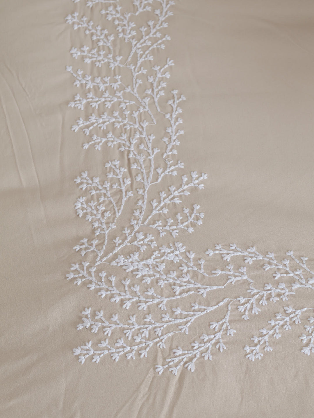 Leaf Border Duvet Set - Stone/White