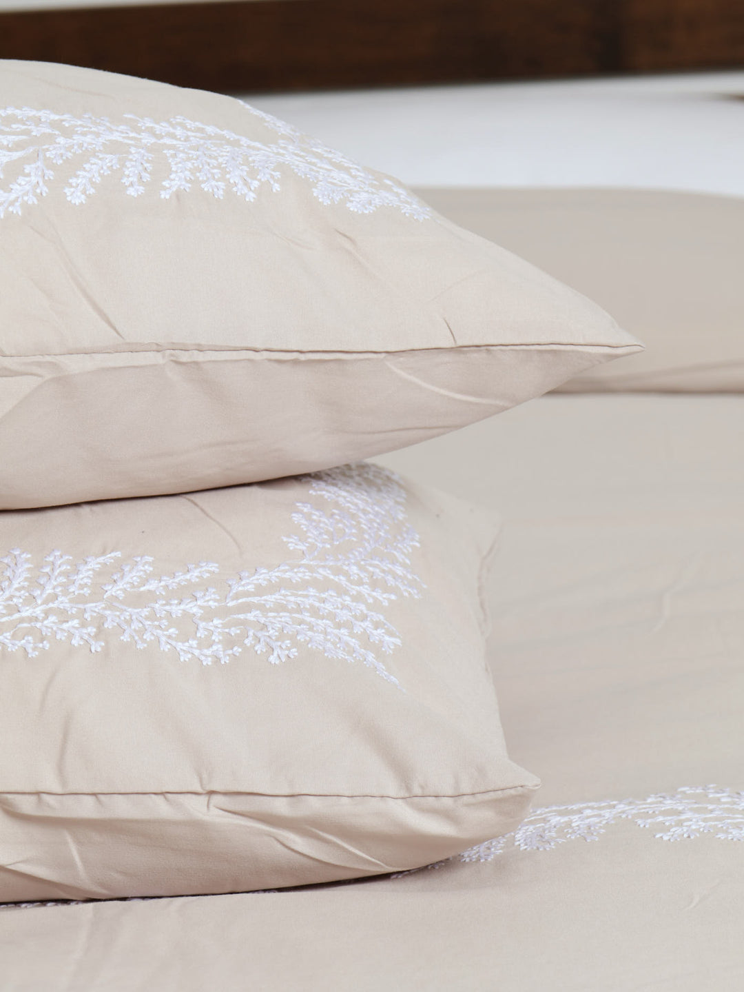 Leaf Border Duvet Set - Stone/White