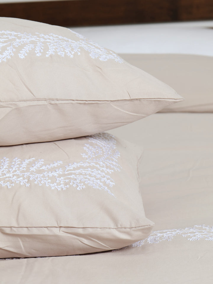 Leaf Border Duvet Set - Stone/White