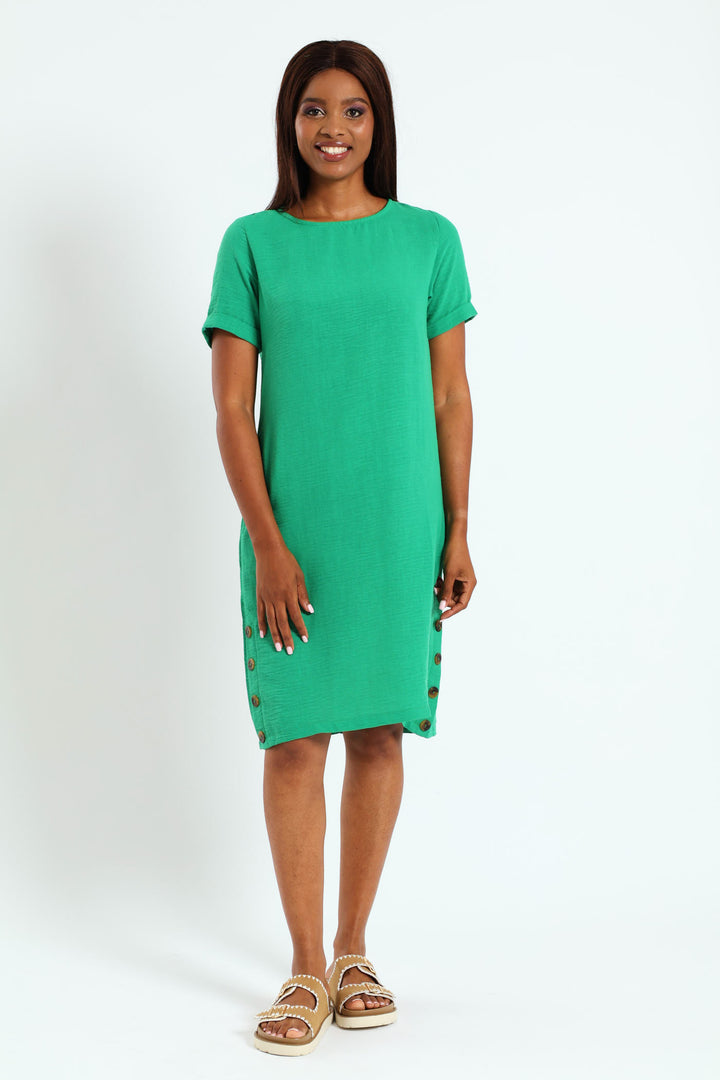 Popover Dress With Buttons - Emerald