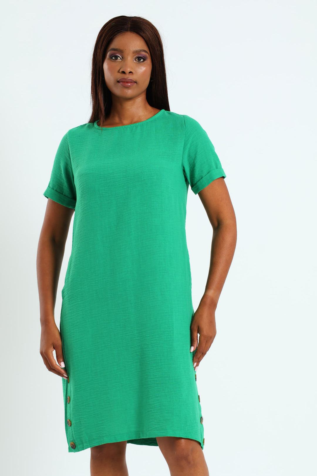 Popover Dress With Buttons - Emerald