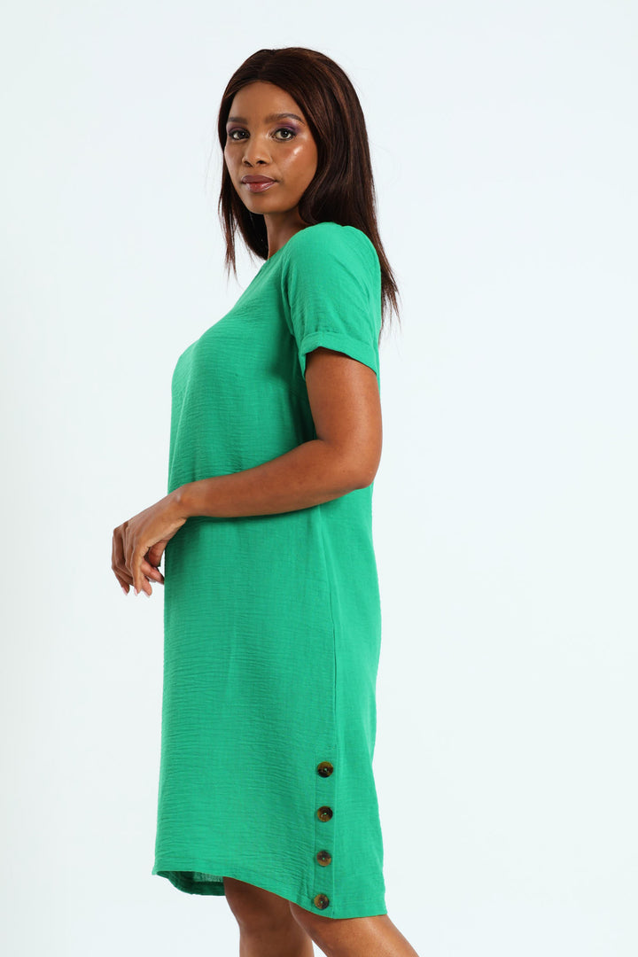 Popover Dress With Buttons - Emerald