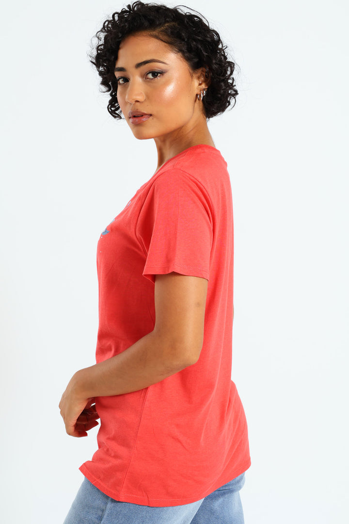 Tropical Script Tee - Coral