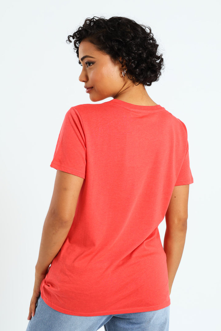 Tropical Script Tee - Coral