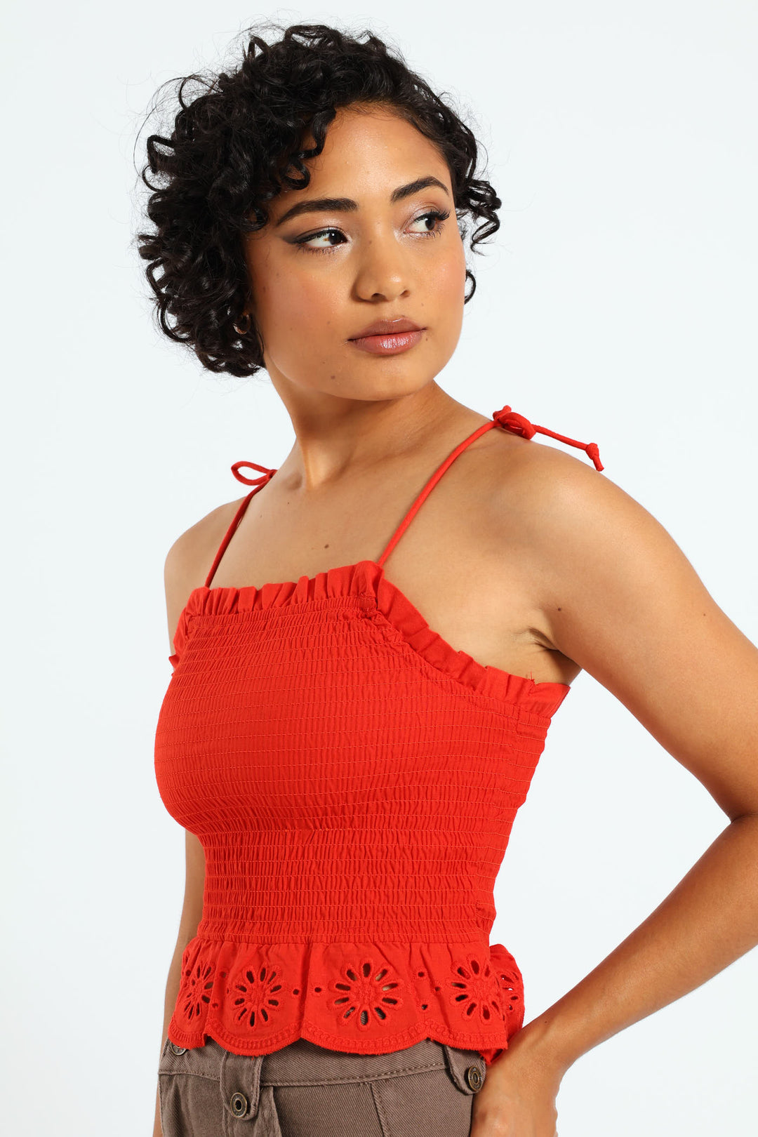 Smock Scallop Strap Top - Tangerine