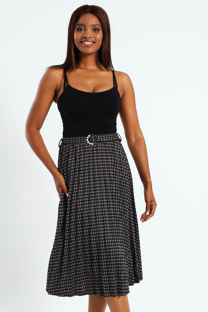 Gunmental Trim Pleated Skirt - Black