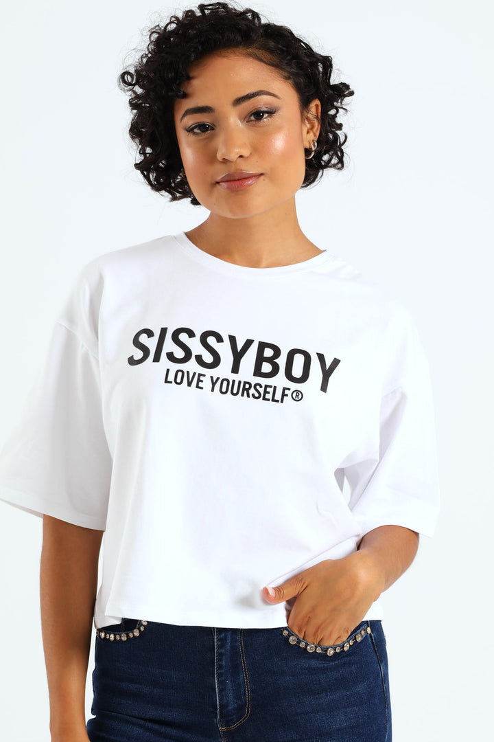 Boxy Oversized Multi-Technique Logo Top - White