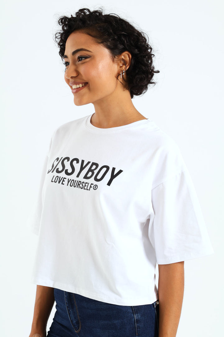 Boxy Oversized Multi-Technique Logo Top - White