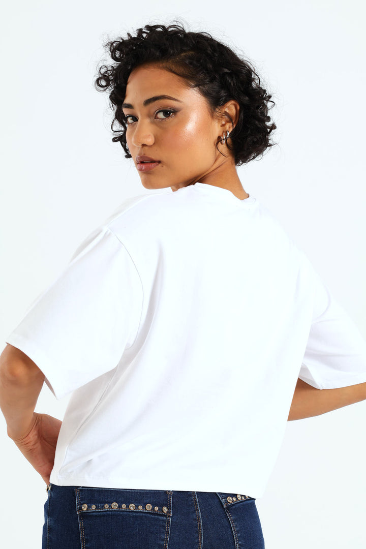 Boxy Oversized Multi-Technique Logo Top - White