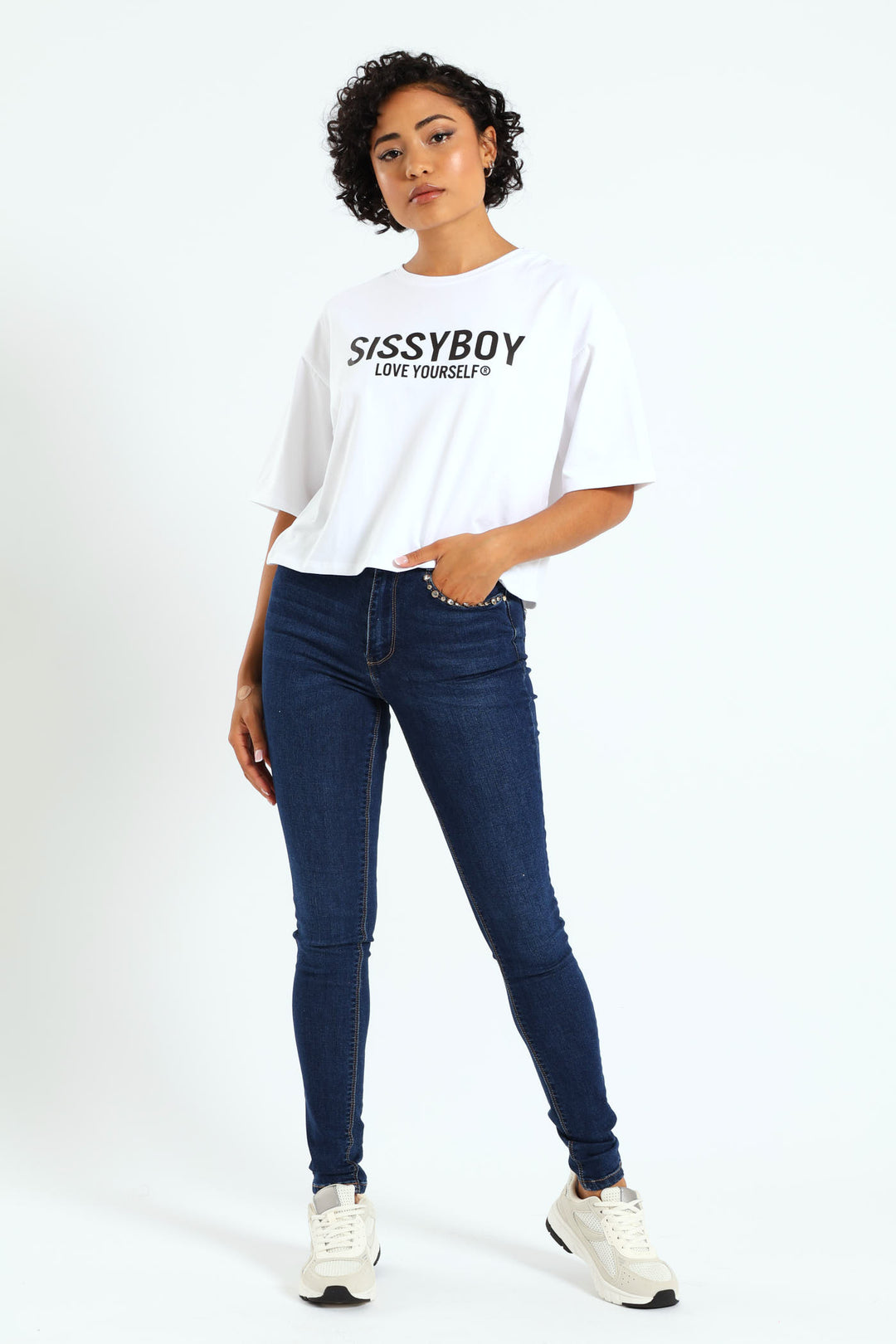 Boxy Oversized Multi-Technique Logo Top - White