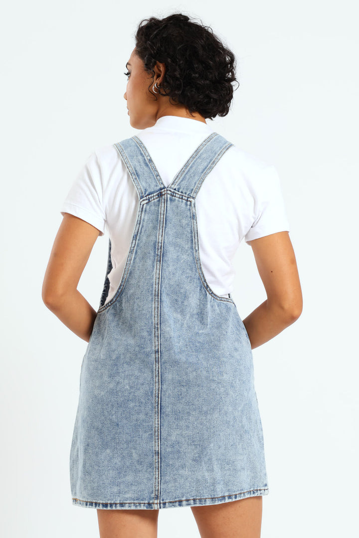 Denim Pinafore Dress - Mid Blue