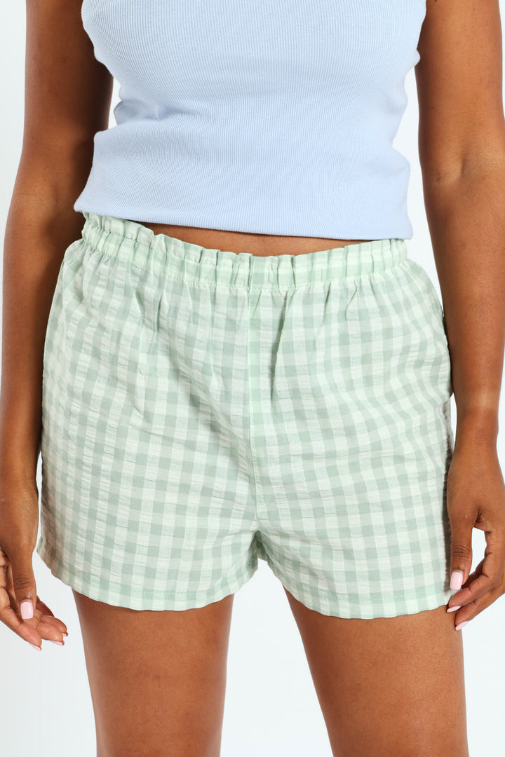 Woven Gingham Check Shorts - Duck Egg