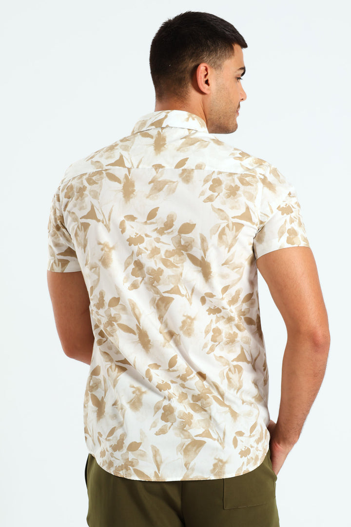 Short Sleeve Floral Shirt - White/Beige