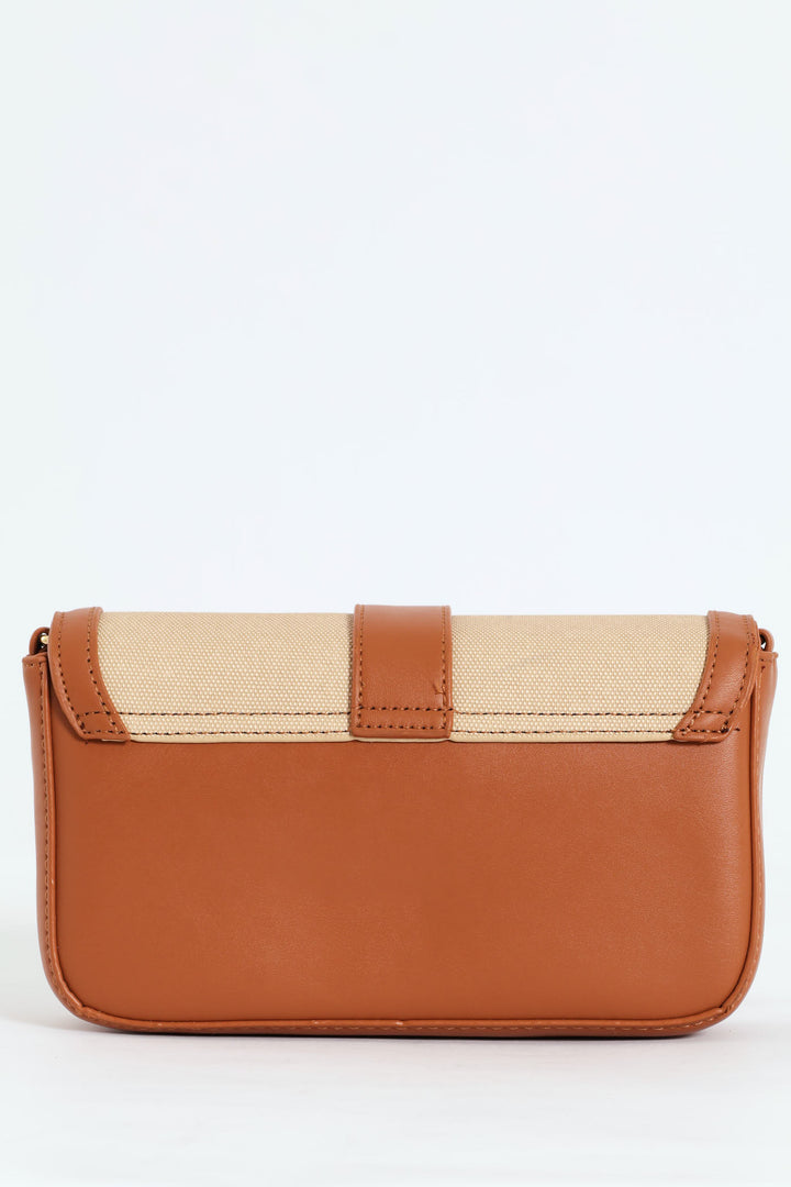 Front Tab Canvas Satchel Bag - Tan