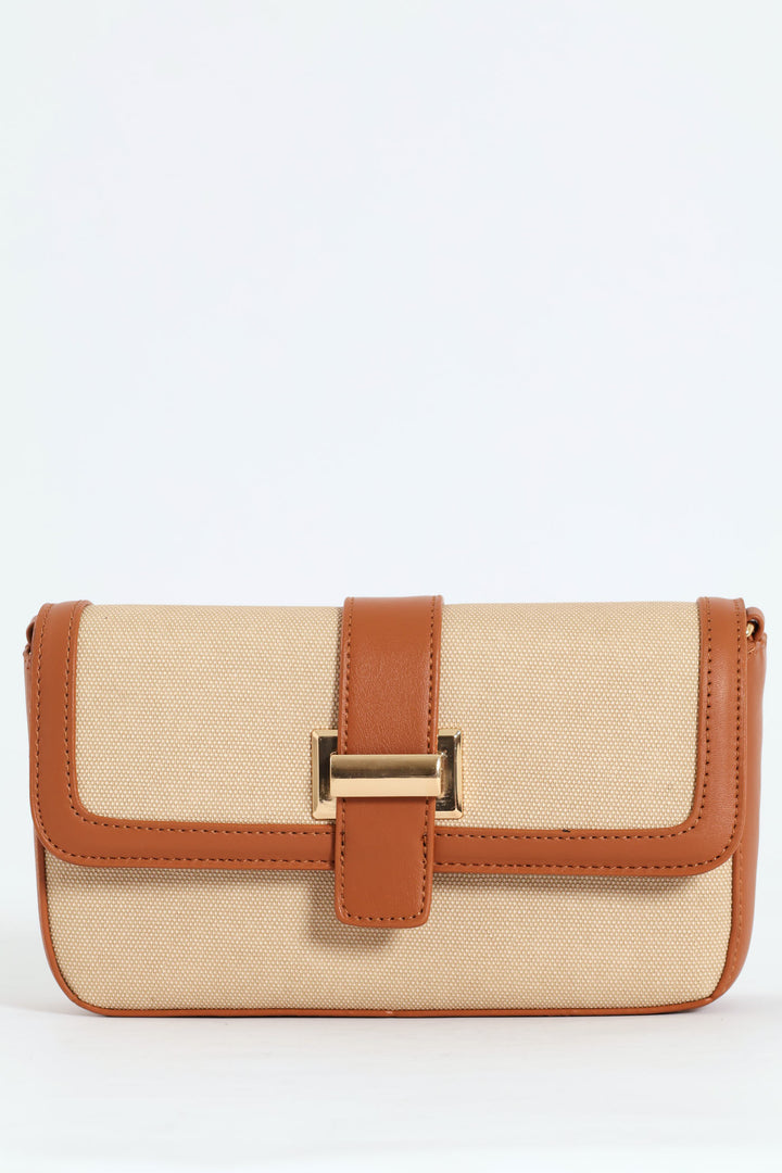 Front Tab Canvas Satchel Bag - Tan