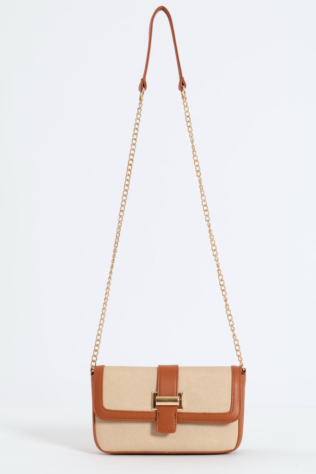 Front Tab Canvas Satchel Bag - Tan