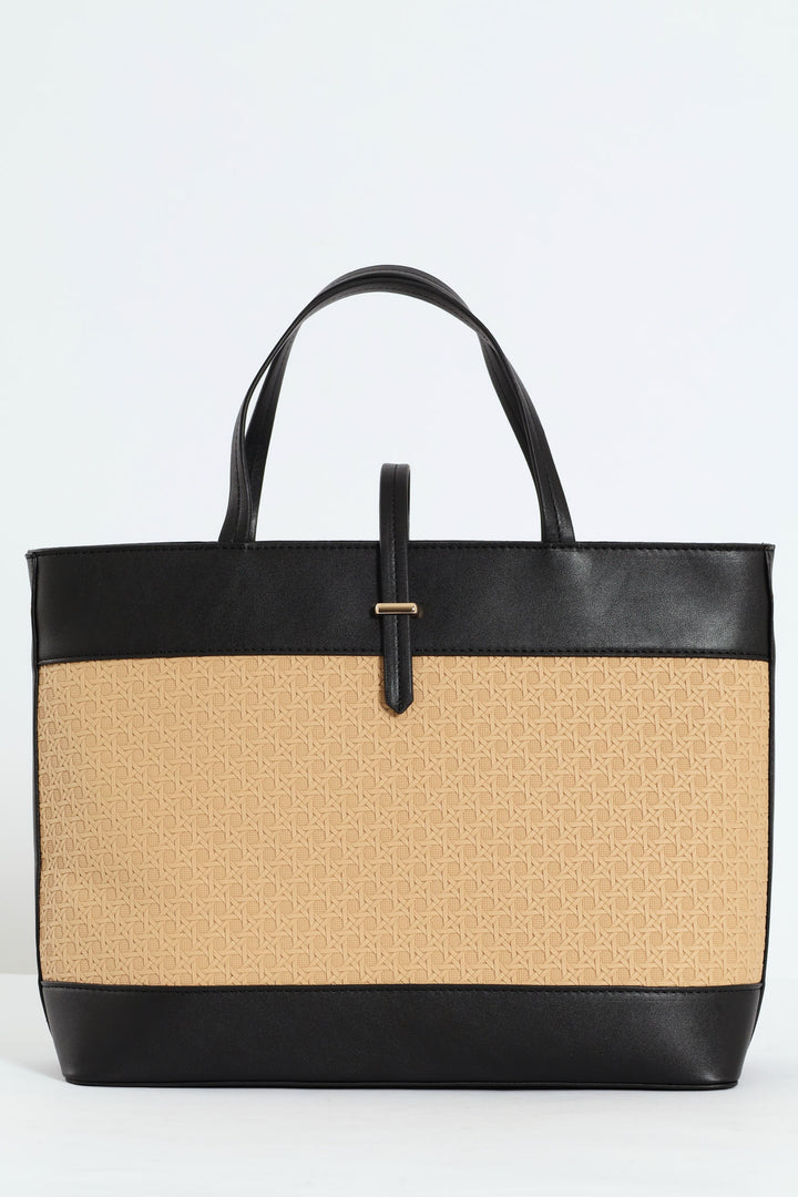 Wicker Detail Tote Bag - Black