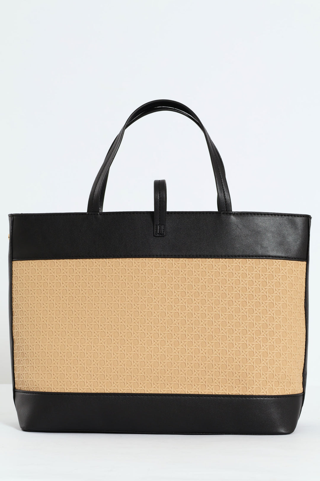 Wicker Detail Tote Bag - Black