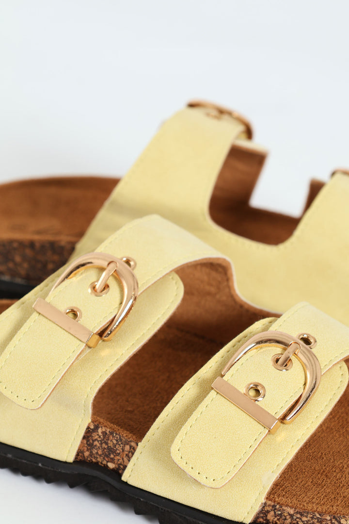 Plain Double Strap Mule Sandal With Buckle Detail - Yellow