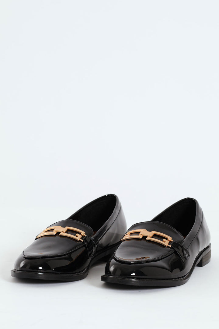 Smart Loafer With Square Metal Trim - Black