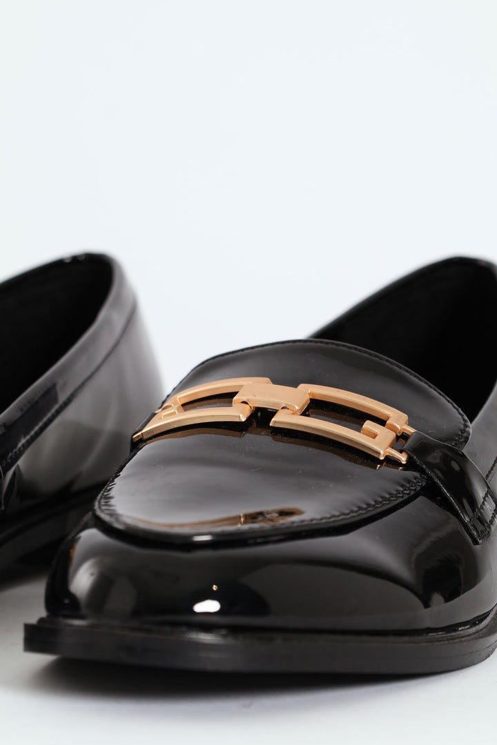 Smart Loafer With Square Metal Trim - Black