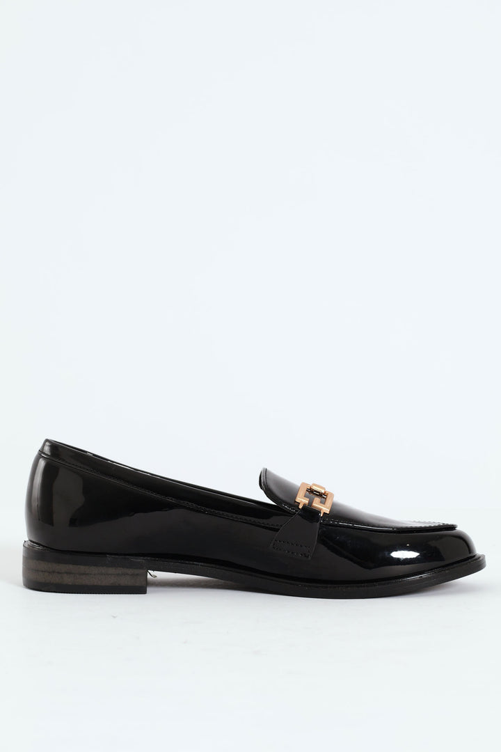 Smart Loafer With Square Metal Trim - Black