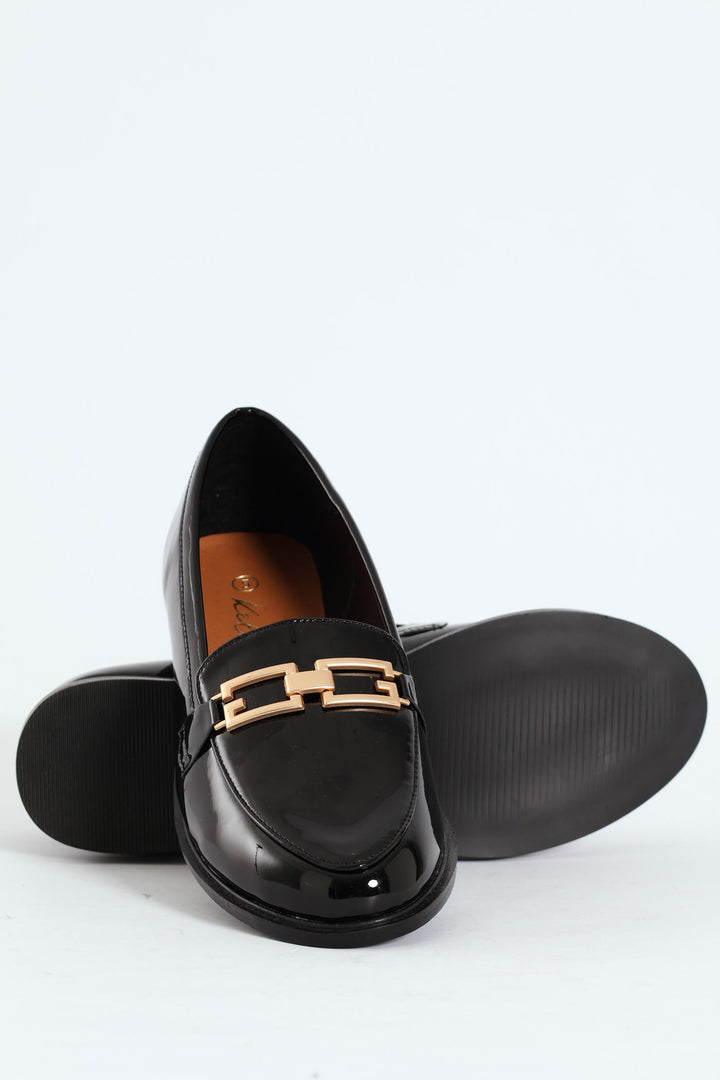 Smart Loafer With Square Metal Trim - Black