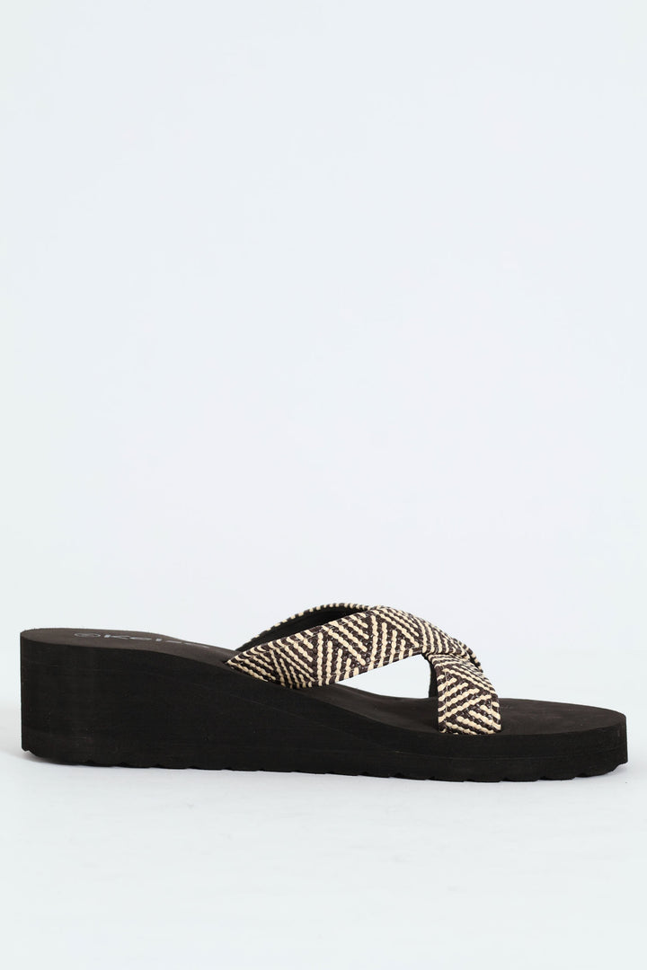 Flatform Slide With Aztec Crossover Band - Natural