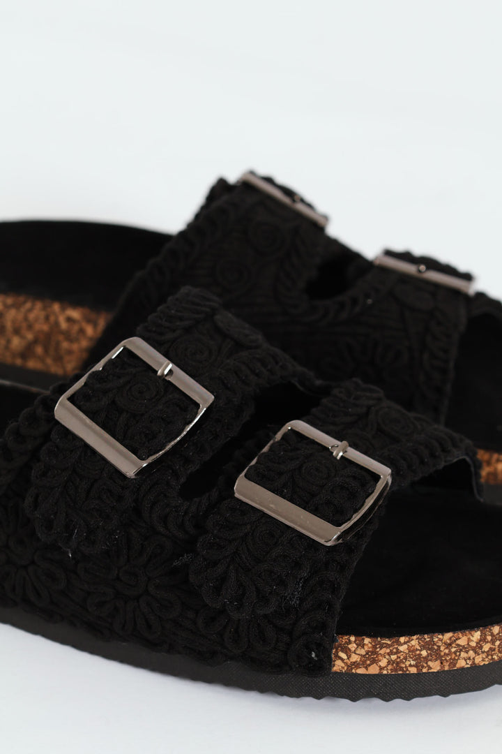 Crochet Style Cork Birkie Sandal - Black