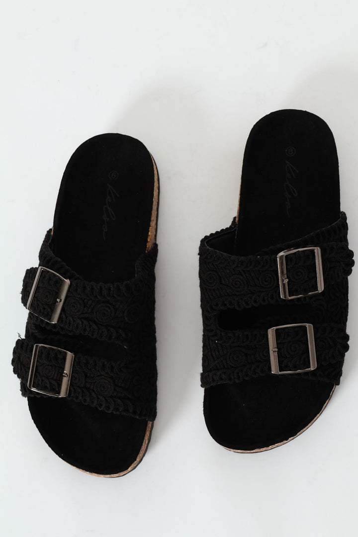 Crochet Style Cork Birkie Sandal - Black