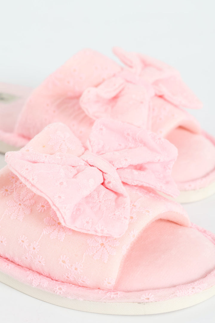 Anglaise Mule Slipper With Bow Detail - Pink