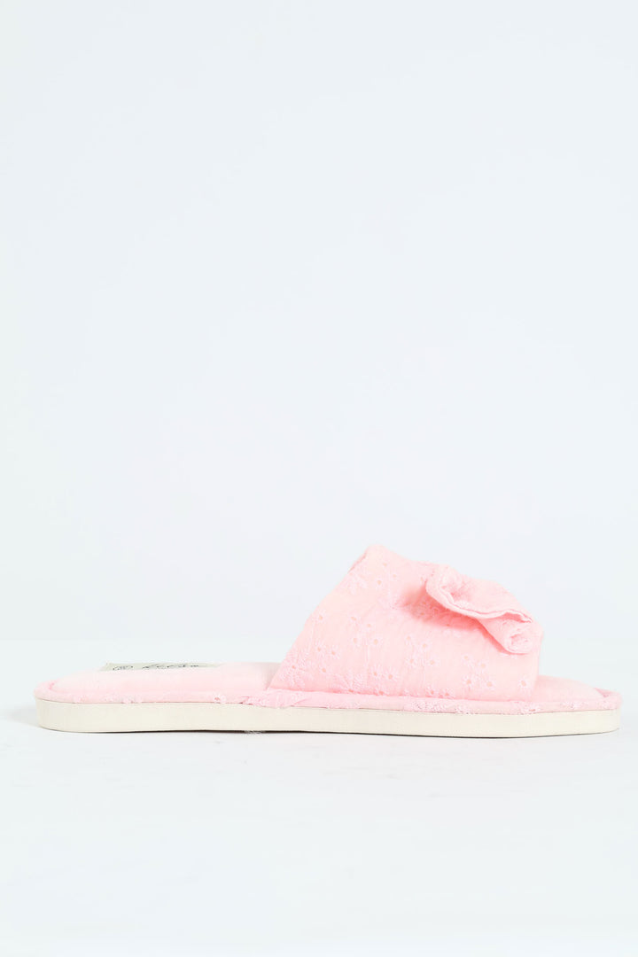 Anglaise Mule Slipper With Bow Detail - Pink