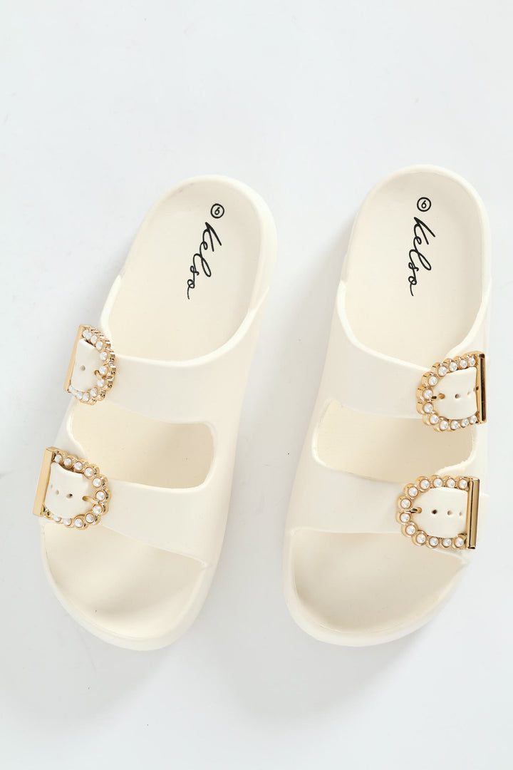 Eva Slide With Pearl Buckle - Off White