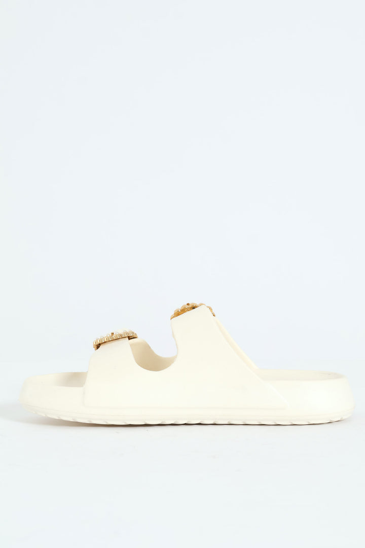 Eva Slide With Pearl Buckle - Off White